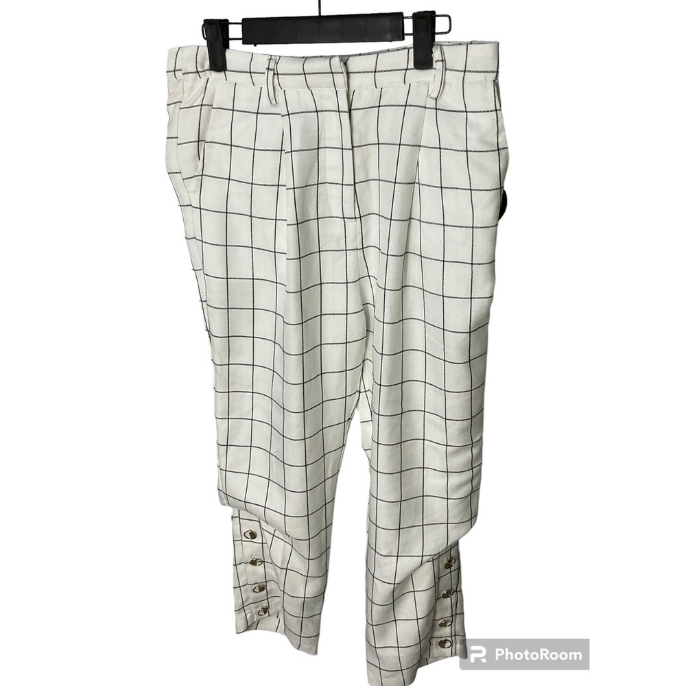 Chriselle X J.O.A. Women White Plaid High Waist Skinny Trouser Pants‎ Size M N2